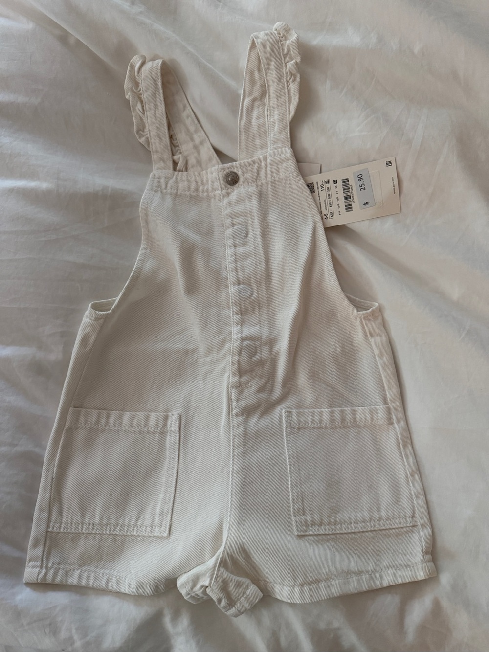 Zara White Girls' Ruffle-Strap Short Overalls